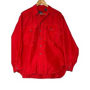 VNT Liz Wear Red Silk Long Sleeve M Button-Up Shirt Long Sleeves Pockets Collar